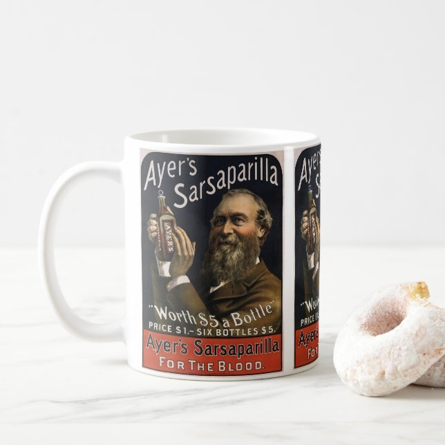 Caneca De Café Rótulo de Produto Antigo, Bebida Sarsaparilla da A (Com Donut)