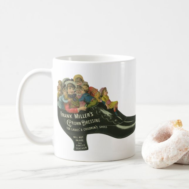 Caneca De Café Rótulo de Produto Antigo, Frank Miller's Shoe Poli (Com Donut)