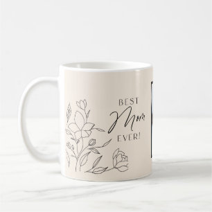 Caneca De Café Rótulo Floral de Linha Minimalista