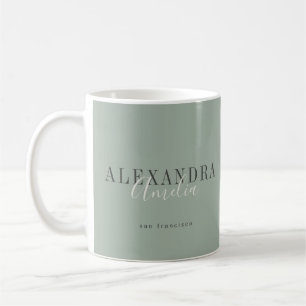 Caneca De Café Rótulo Minimalista Boho Verde Sage Personalizado p