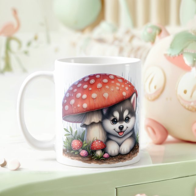 Caneca De Café Rouco Bonito Puppy Sob O Guarda-chuvas (Criador carregado)