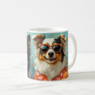 Caneca De Café Rough Collie com Dia de os namorados de Rosas Card