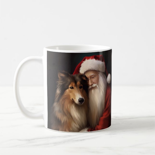 Caneca De Café Rough Collie com Papai Noel Natal Festivo (Esquerda)
