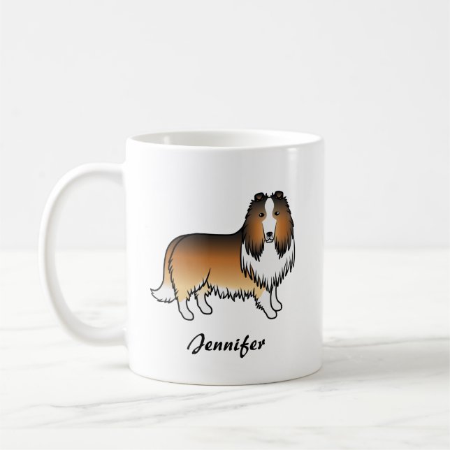 Caneca De Café Rough Collie de Pelo Preto Fofo Cachorro Cartoon & (Esquerda)