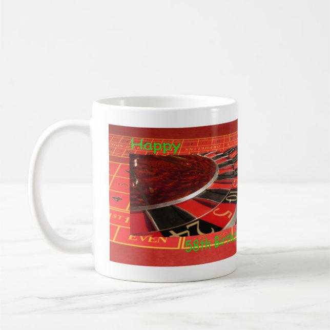 Caneca De Café Roulette Wheel Happy 58º aniversário (Esquerda)