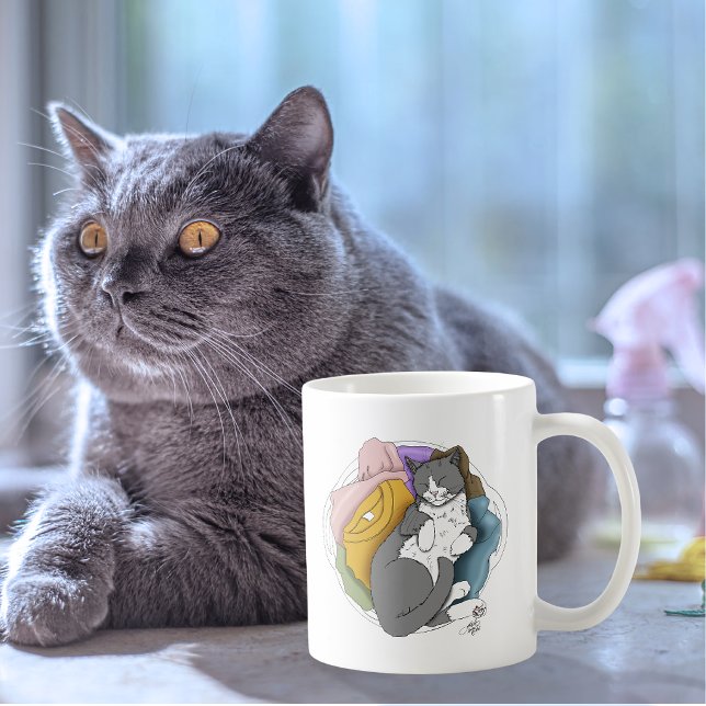 Caneca De Café Roupa de Cabelo de Gato Branco Cinza (Criador carregado)