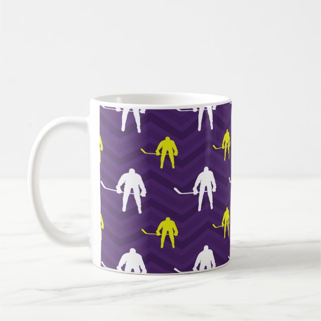 Caneca De Café Roxo, amarelo Dourado, branco, hóquei em gelo, (Esquerda)