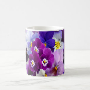 Caneca De Café Roxo Azul Branco Pensamento Floral Flores 