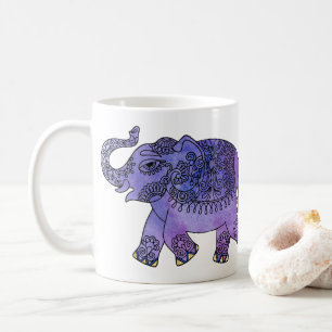 Caneca De Café Roxo azul do elefante da mandala da aguarela