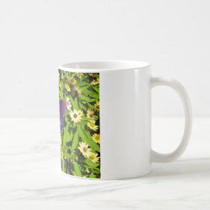 Caneca De Café Roxo Azul Iridescente com Asas Borboletas Pretas