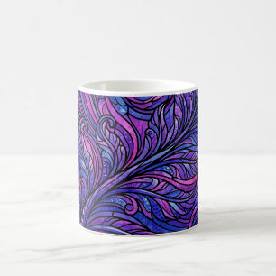 Caneca de Café Roxo Cósmico Folha de Samambaia Abs