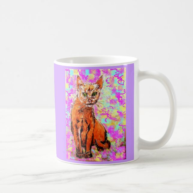 Caneca De Café roxo curioso do gato (Direita)