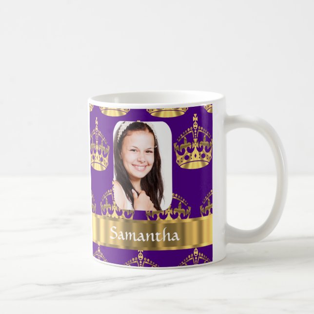 Caneca De Café Roxo e foto personalizada coroa do ouro (Direita)