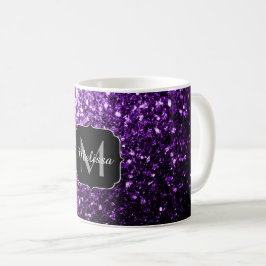 Caneca De Café Roxo escuro falso brilho glitter faíscas Monograma