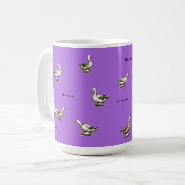 Caneca De Café Roxo Eu Amo Patos (Frente Esquerda)