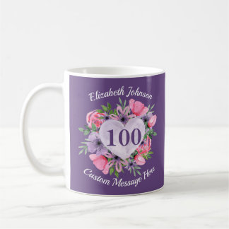 Caneca De Café Roxo Floral 100º Aniversário Mug para Mulheres