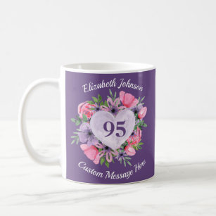 Caneca De Café Roxo Floral 95º Aniversário Mug para Mulheres
