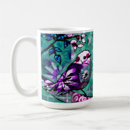 Caneca De Café Roxo Floral de Abstrato de aves