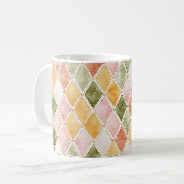 Caneca De Café Roxo Laranja Verde Amarelo Bege Rosa Abstrato (Frente Esquerda)