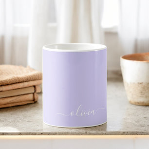 Caneca De Café Roxo Lavanda Nome Monograma Moderno em Letra de Fo