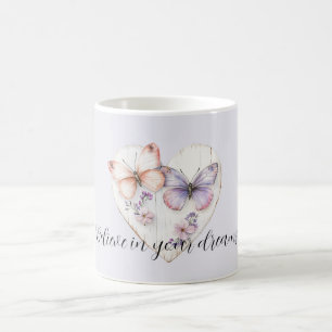 Caneca De Café Roxo Lavanda Rosa Floral Coração Borboletas