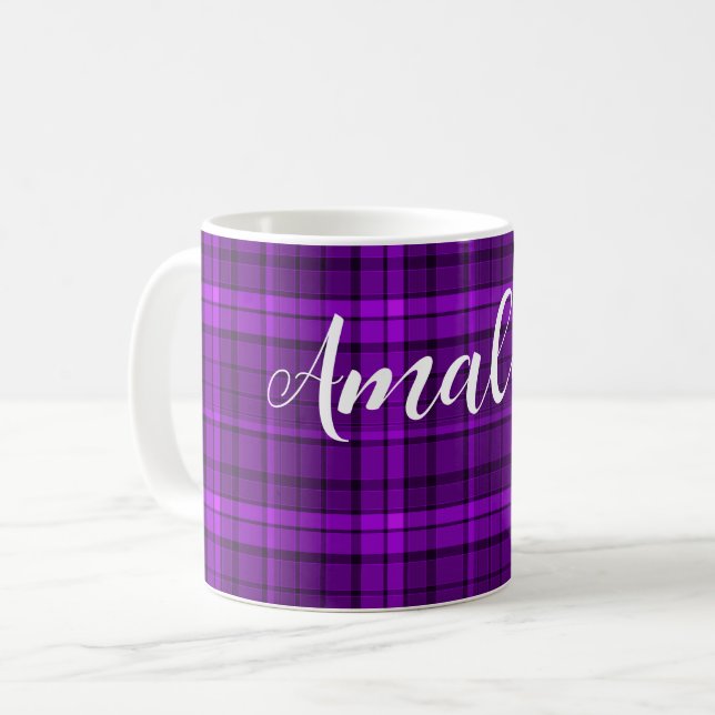 Caneca De Café roxo néon brilhante fluorescente sólido   (Frente Esquerda)