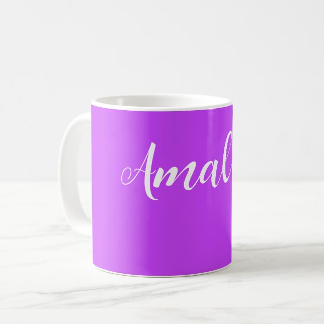 Caneca De Café roxo néon brilhante sólido (Frente Esquerda)