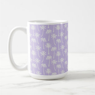 CANECA DE CAFÉ ROXO PASTEL COM PALMEIRAS TROPICAIS DE VERÃO