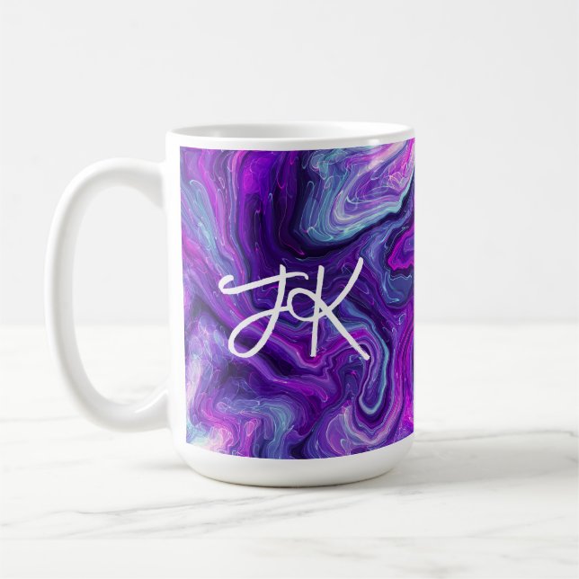 Caneca De Café Roxo Personalizado, Azul, Marble Fluid Art Rosa (Esquerda)