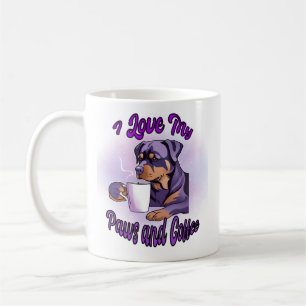 Caneca De Café Roxo Rottweiler: Eu adoro minhas patas e café