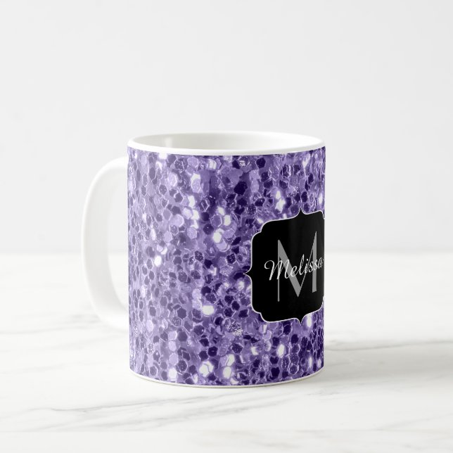 Caneca De Café Roxo ultra violeta brilho monograma (Frente Esquerda)