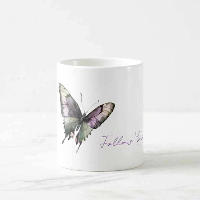 Caneca De Café Roxo Verde Seguir Alegria Borboleta (Centro)