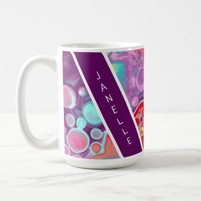 Caneca De Café Roxo, Vermelho, Amarelo, Abstrato azul personaliza (Esquerda)