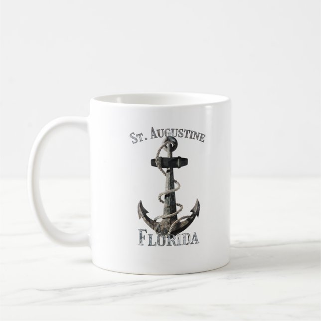 Caneca De Café Rua: Augustine Florida Vacation NMaritime Anchor S (Esquerda)