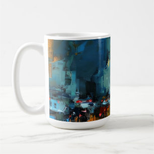 Caneca De Café Rua Chuvosa Cyberpunk
