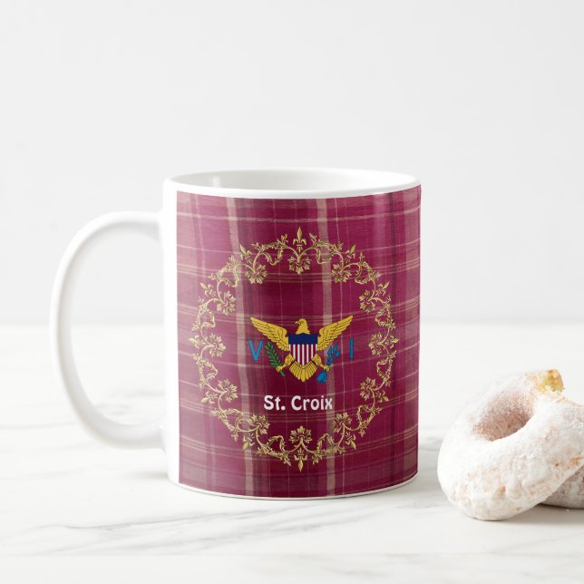 Caneca De Café Rua das Ilhas Virgens. Croix Madras Xadrez (Com Donut)