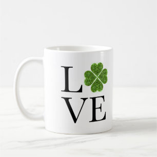 Caneca De Café Rua, dia de Patrick  Amor  Shamrock verde