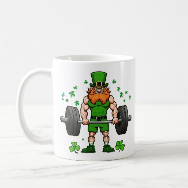 Caneca De Café Rua do dia de Patrick Engraçado Leprechaun Barbell (Esquerda)