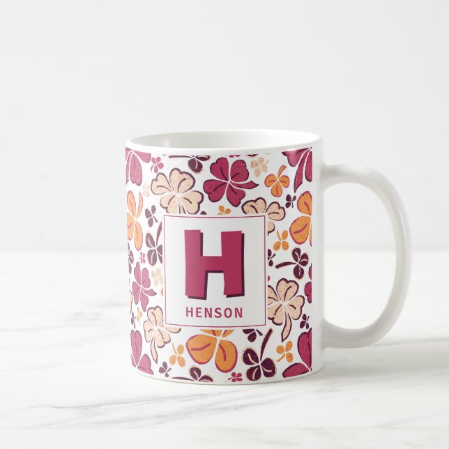 Caneca De Café Rua Monograma do Red Clover Shamrock. (Direita)