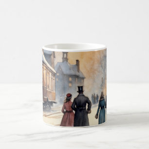 Caneca De Café Rua nevada vitoriana em aquarela vintage