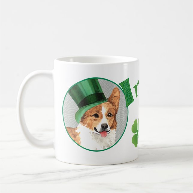 Caneca De Café Rua, Pembroke Welsh Corgi do Dia de Patrick (Esquerda)