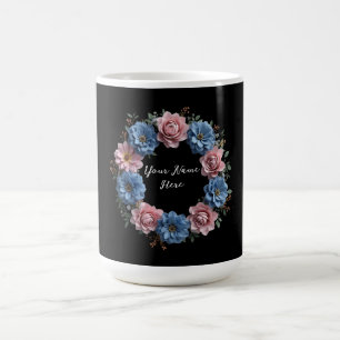 Caneca De Café Rua Personalizada das Flores Vermelhas e Azuis Dus