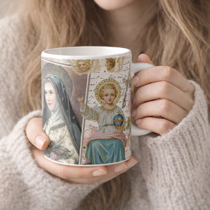 Caneca De Café Rua. Poema Terês Vintage Colagem Rosária Católi
