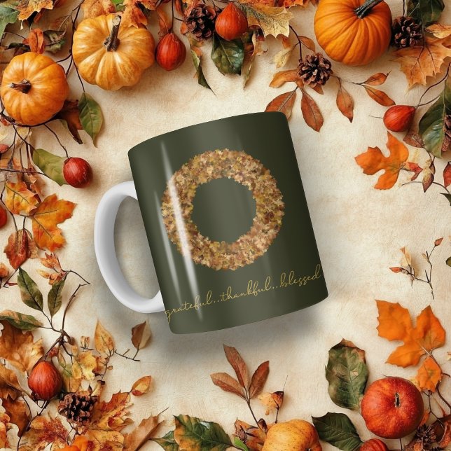 Caneca De Café Rua Russa do Outono Graças Grata Abençoado (Rustic Autumn Wreath Thankful Grateful Blessed Coffee Mug)