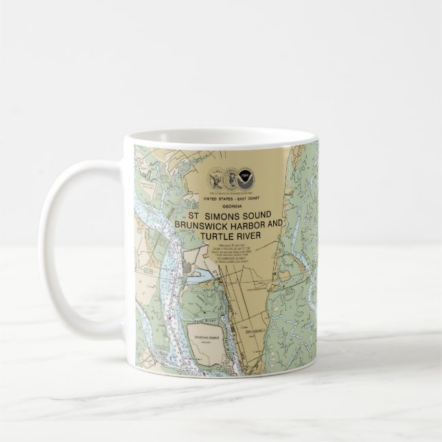 Caneca De Café Ruas Simons Sound Brunswick Harbour e Turtle River (Esquerda)