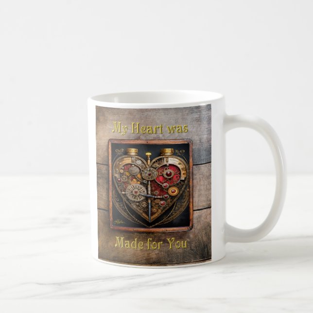 Caneca De Café Rubis e Engrenagens Steampunk Coração Sombrio  (Direita)