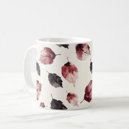 Caneca De Café Rubor Vermelho Folhas Pretas