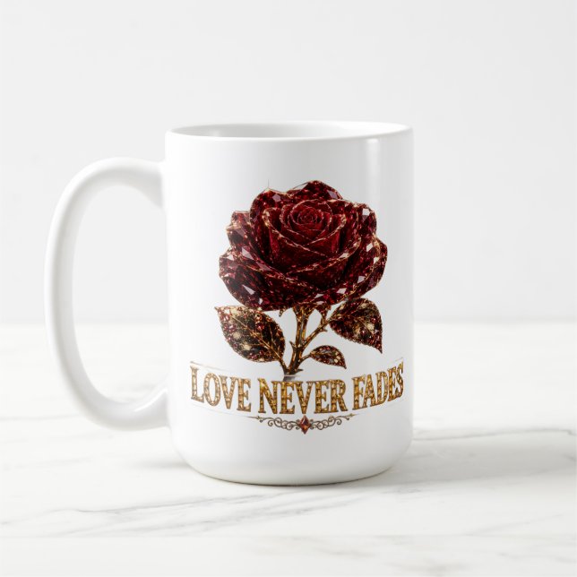 Caneca De Café Ruby Crystal Rose – Love Never Fades (Esquerda)