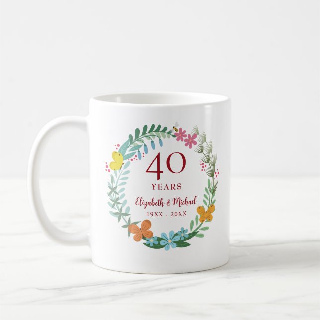 Caneca De Café Ruby Floral Butterfly Wreath, 40 anos (Esquerda)