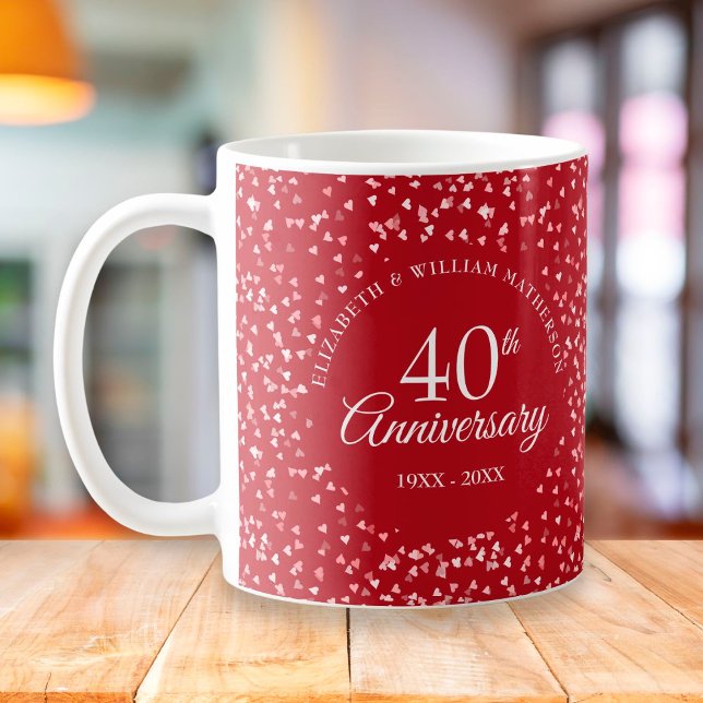 Caneca De Café Ruby Hearts do 40º aniversário (Criador carregado)